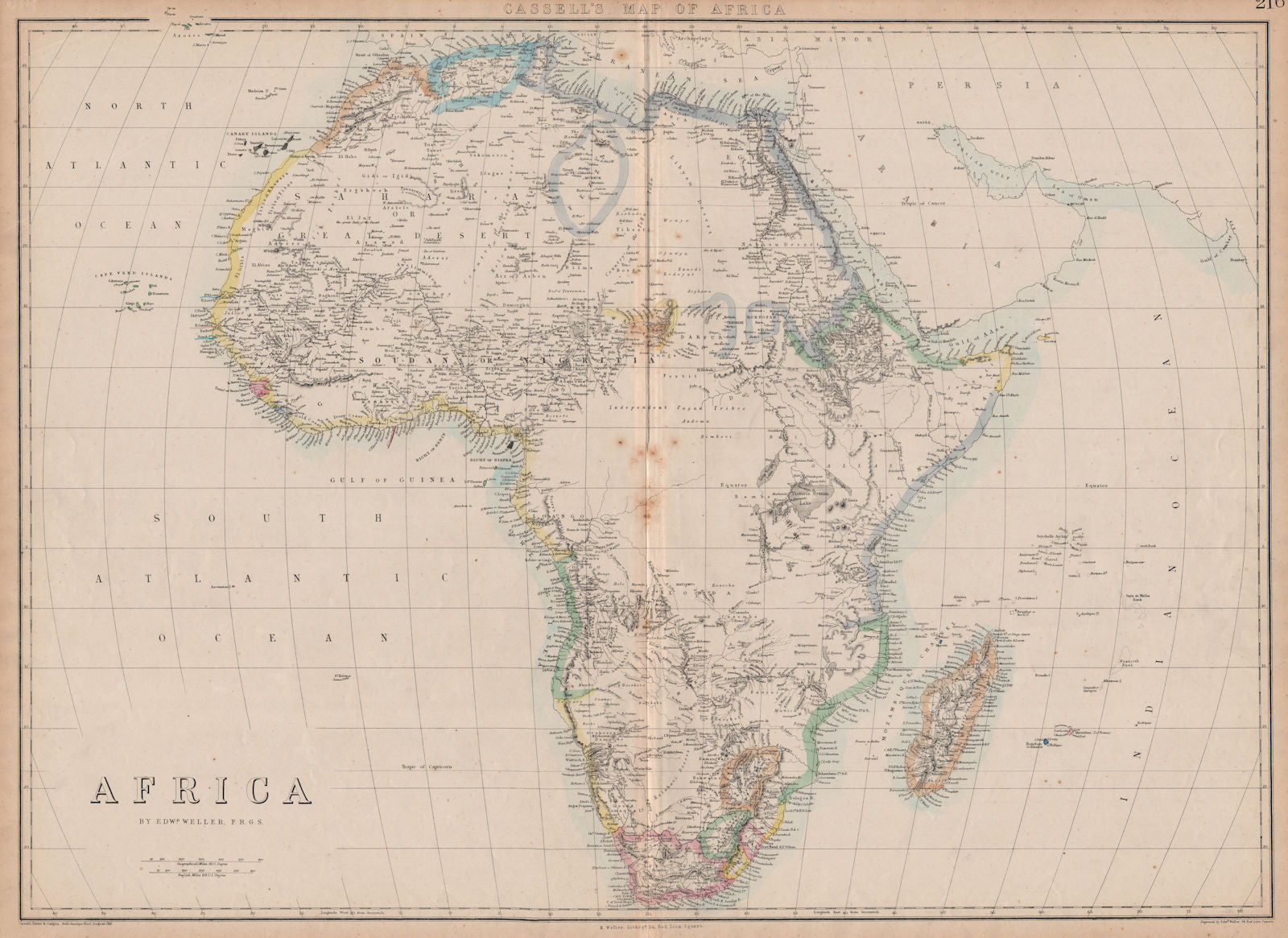 Pre-colonial AFRICA. Mountains of Kong.Circular Zambesi.Tribes. WELLER 1862 map